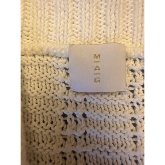 MAG Womens Long Open Front Cardigan Sweater M Knit White Cotton Pockets Coastal - Picture 2 of 5